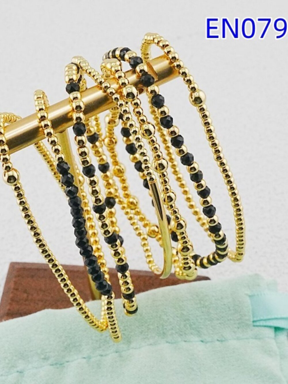 Enewton Gold Beaded Black Crystal Bracelet Set